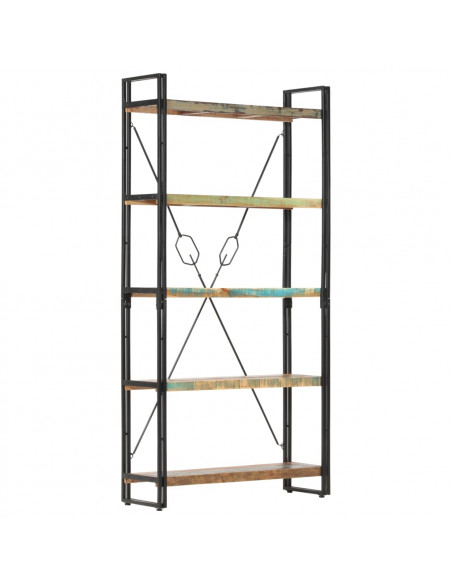 Libreria a 5 Ripiani 90x30x180 cm in Legno Massello di Recupero