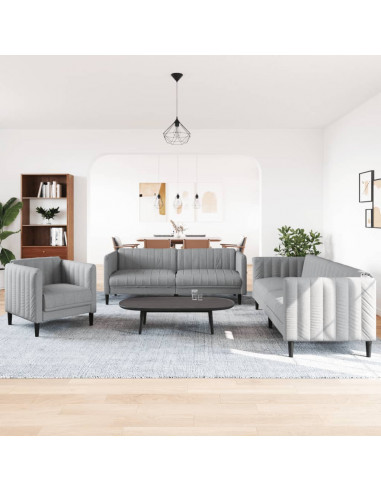 Set di Divani 3 pz Grigio Chiaro in Tessuto