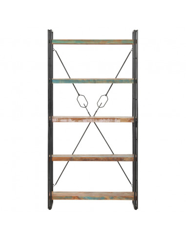 Libreria a 5 Ripiani 90x30x180 cm in Legno Massello di Recupero
