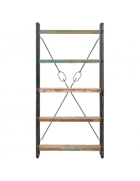 Libreria a 5 Ripiani 90x30x180 cm in Legno Massello di Recupero