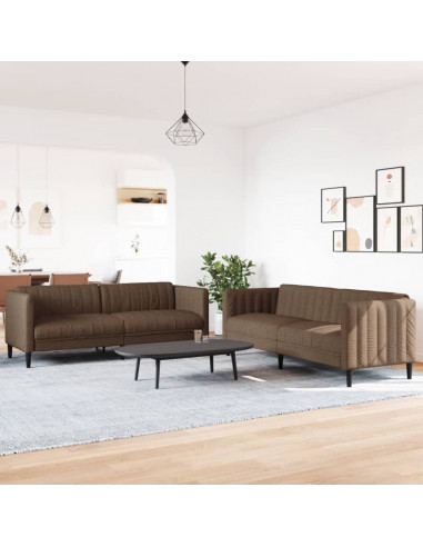 Set di Divani 2 pz Marrone in Tessuto