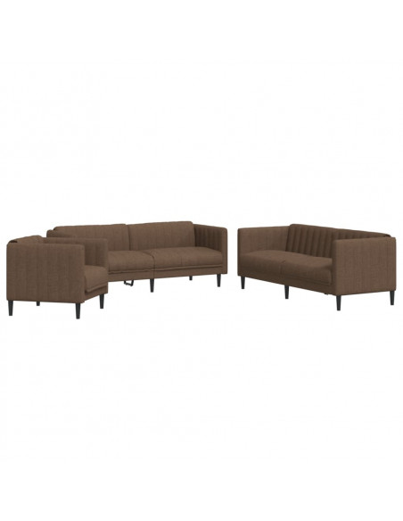 Set di Divani 3 pz Marrone in Tessuto