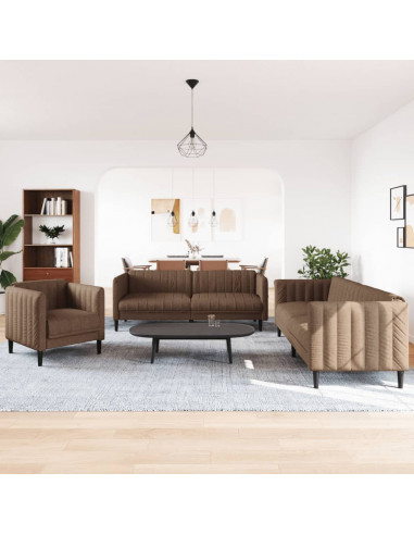 Set di Divani 3 pz Marrone in Tessuto