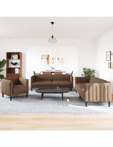 Set di Divani 3 pz Marrone in Tessuto
