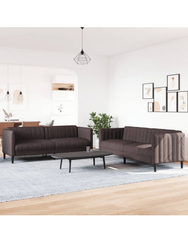 Set di Divani 2 pz Marrone Scuro in Tessuto
