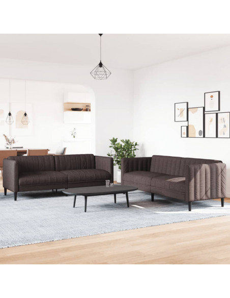 Set di Divani 2 pz Marrone Scuro in Tessuto