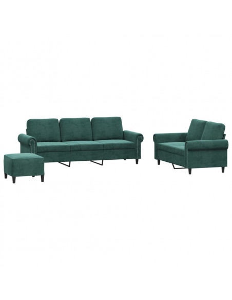 Set di Divani 3 pz con Cuscini Verde scuro in Velluto