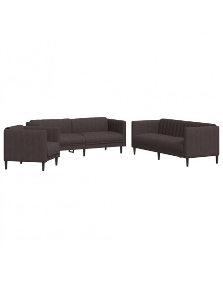 Set di Divani 3 pz Marrone Scuro in Tessuto