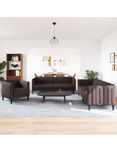 Set di Divani 3 pz Marrone Scuro in Tessuto