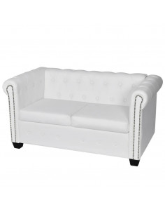 Divano Chesterfield a 2 Posti in Finta Pelle Bianco 2