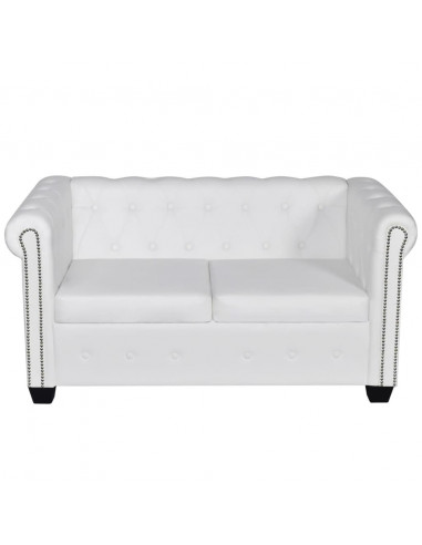 Divano Chesterfield a 2 Posti in Finta Pelle Bianco
