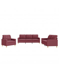 Set di Divani 3 pz con Cuscini Rosso Vino in Tessuto 2