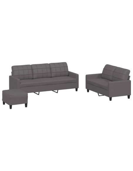 Set di Divani 3 pz con Cuscini Grigio in Similpelle