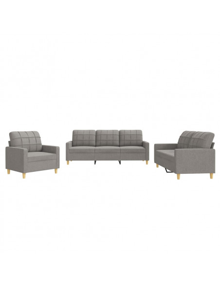 Set di Divani 3 pz con Cuscini Tortora in Tessuto