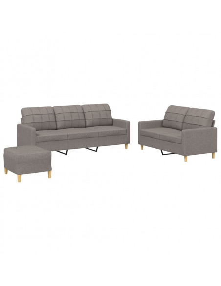 Set di Divani 3 pz con Cuscini Tortora in Tessuto