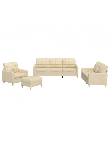 Set di Divani 4 pz con Cuscini Crema in Tessuto