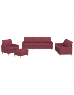 Set di Divani 4 pz con Cuscini Rosso Vino in Tessuto 2