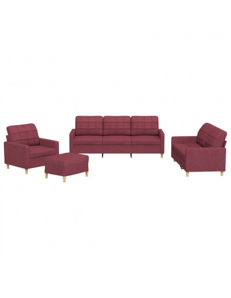 Set di Divani 4 pz con Cuscini Rosso Vino in Tessuto