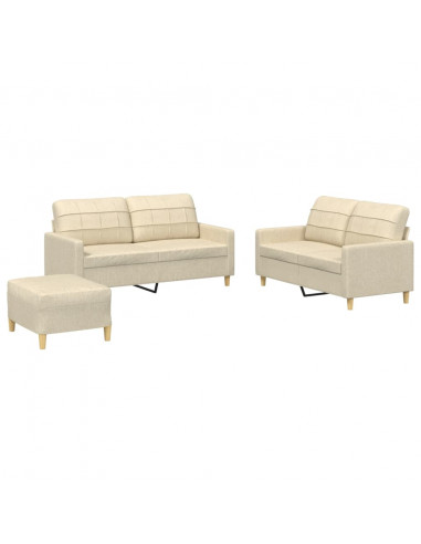 Set di Divani 3 pz con Cuscini Crema in Tessuto