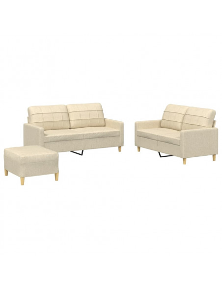 Set di Divani 3 pz con Cuscini Crema in Tessuto