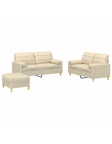 Set Divani 3 pz con Cuscini Crema in Tessuto