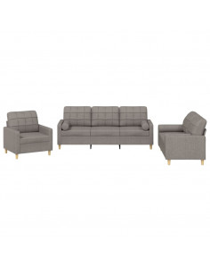 Set Divani 3 pz con Cuscini Tortora in Tessuto 2