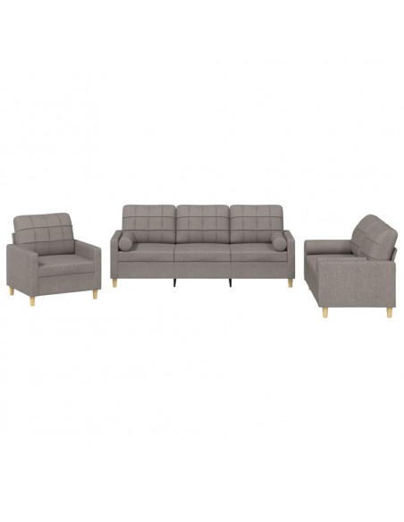 Set Divani 3 pz con Cuscini Tortora in Tessuto