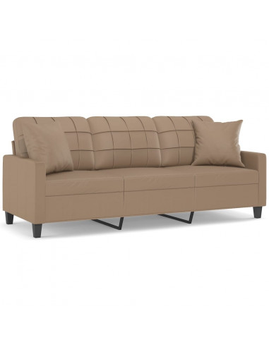 Divano a 3 Posti con Cuscini Cappuccino 180 cm in Similpelle