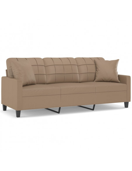 Divano a 3 Posti con Cuscini Cappuccino 180 cm in Similpelle