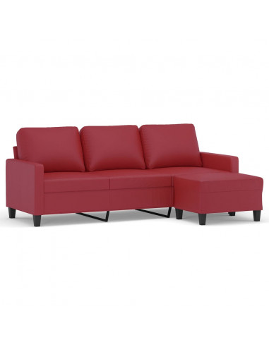 Divano a 3 Posti con Poggiapiedi Rosso Vino 180cm in Similpelle