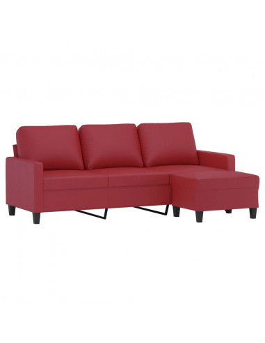 Divano a 3 Posti con Poggiapiedi Rosso Vino 180cm in Similpelle