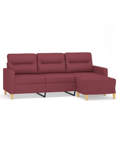 Divano a 3 Posti con Poggiapiedi Rosso Vino 180 cm in Tessuto