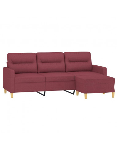 Divano a 3 Posti con Poggiapiedi Rosso Vino 180 cm in Tessuto