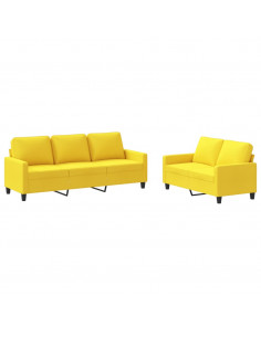 Set di Divani 2 pz con Cuscini Giallo Chiaro in Tessuto 2
