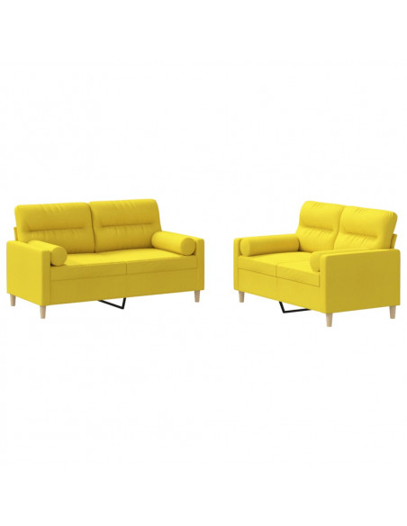 Set di Divani 2 pz con Cuscini Giallo Chiaro in Tessuto