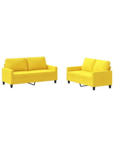 Set di Divani 2 pz con Cuscini Giallo Chiaro in Tessuto