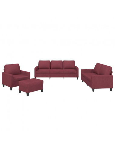 Set di Divani 4 pz con Cuscini Rosso Vino in Tessuto