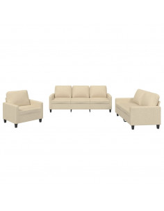 Set di Divani 3 pz con Cuscini Crema in Tessuto 2