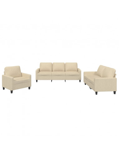 Set di Divani 3 pz con Cuscini Crema in Tessuto