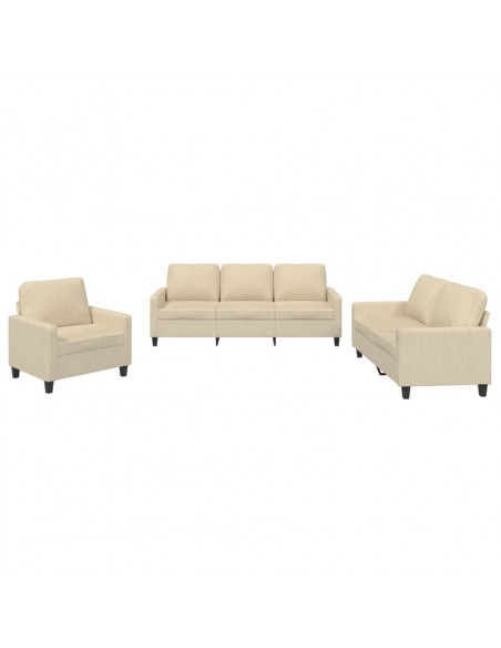 Set di Divani 3 pz con Cuscini Crema in Tessuto
