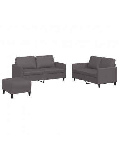 Set di Divani 3 pz con Cuscini Grigio in Similpelle