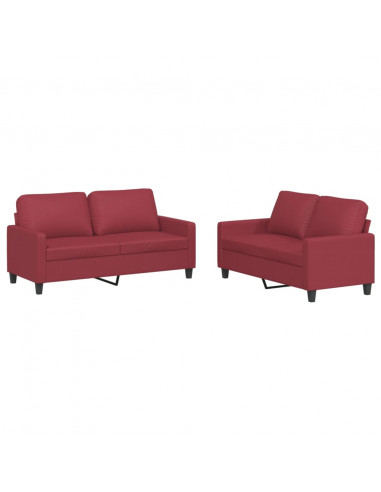 Set di Divani 2 pz con Cuscini Rosso Vino in Similpelle