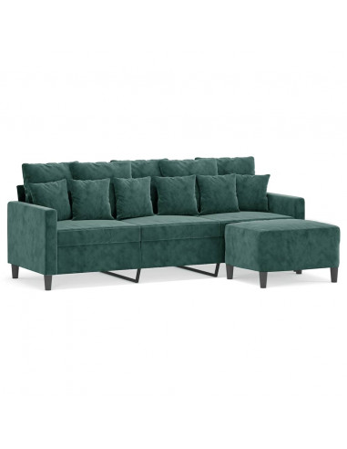 Divano a 3 Posti con Poggiapiedi Verde scuro 180 cm in Velluto