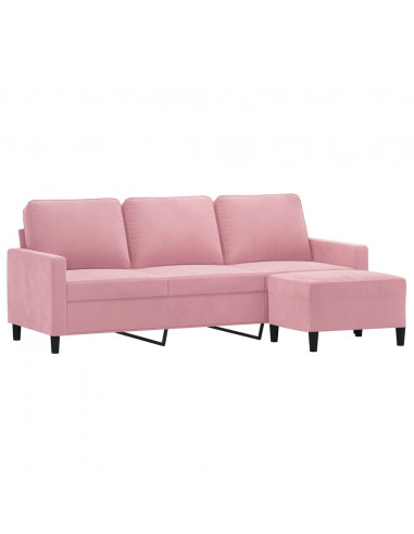 Divano a 3 Posti con Poggiapiedi rosa 180 cm in Velluto