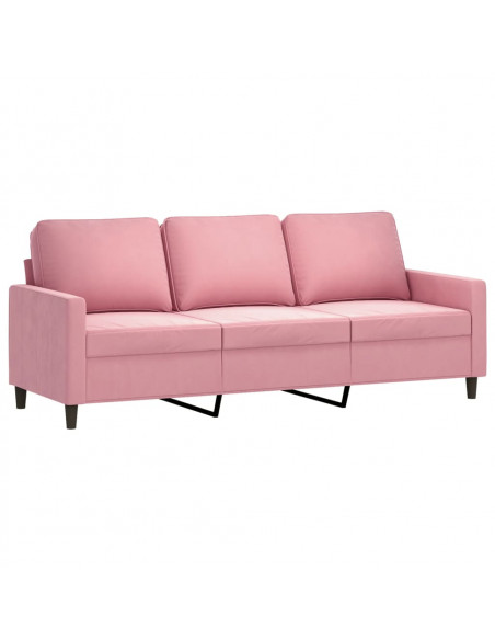 Divano a 3 Posti con Poggiapiedi rosa 180 cm in Velluto