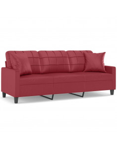 Divano a 3 Posti con Cuscini Rosso Vino 180 cm in Similpelle 2