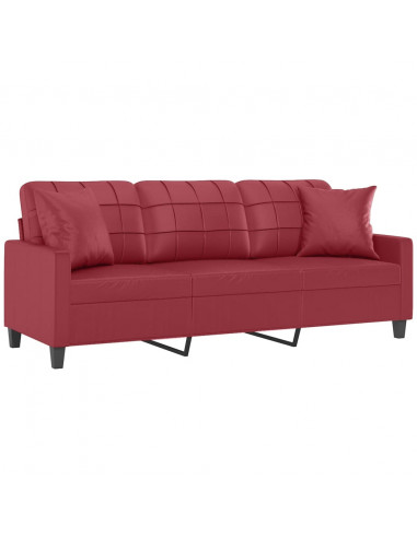 Divano a 3 Posti con Cuscini Rosso Vino 180 cm in Similpelle