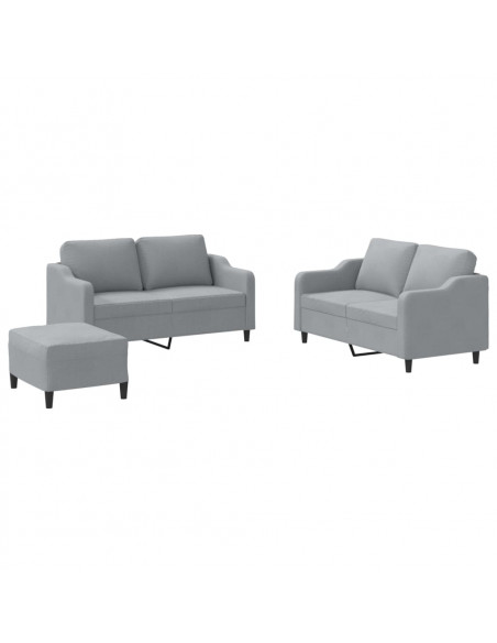 Set di Divani 3 pz con Cuscini Grigio Chiaro in Tessuto
