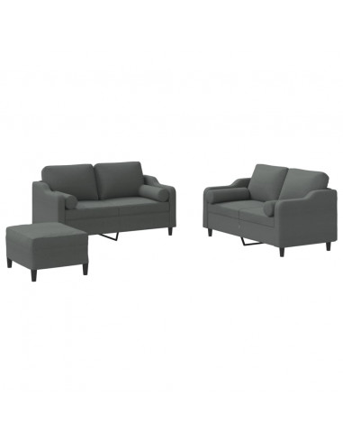 Set di Divani 3 pz con Cuscini Grigio Scuro in Tessuto