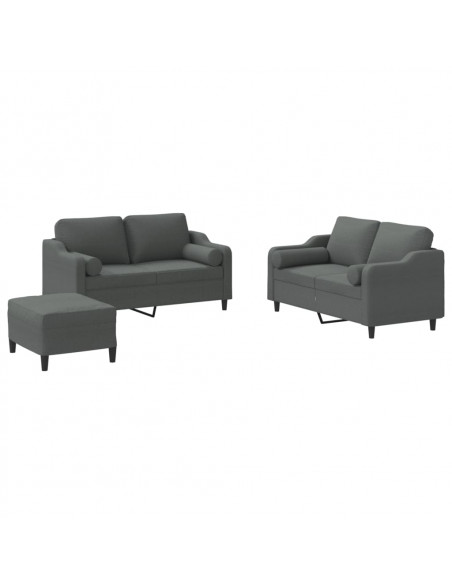 Set di Divani 3 pz con Cuscini Grigio Scuro in Tessuto